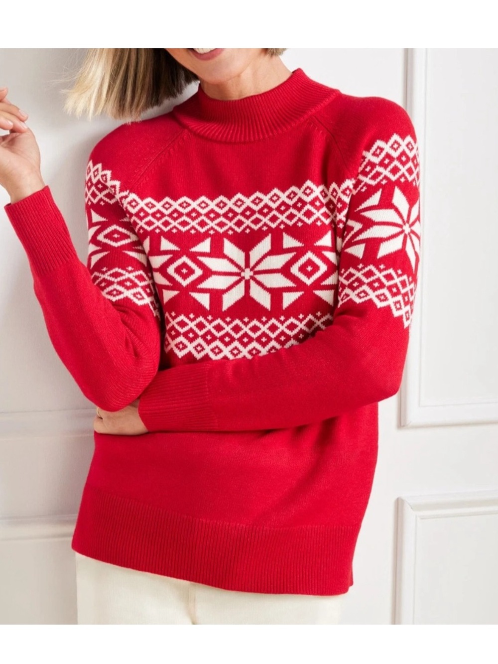 NEW! Talbots Red & White Knit Sweater